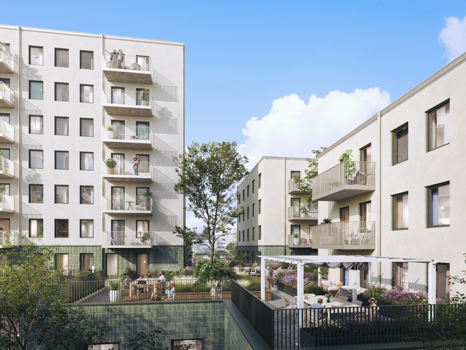 Visualisering av innergård och fasader